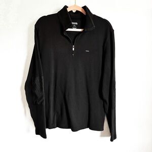 Michael Kors Black Waffle Knit 3/4 Zip Pullover Top sz Medium